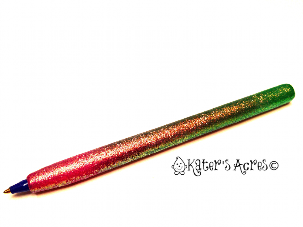 Girly-Girl Glittery Polymer Clay Covered Pen by KatersAcres