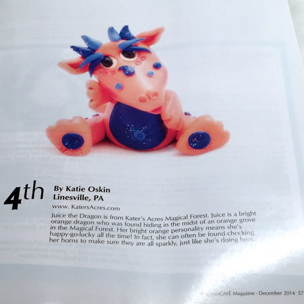 "Juice" the Polymer Clay Dragon by KatersAcres | 4th Place Winner of Polymer Clay Café's Color Challenge for December 2014 Issue