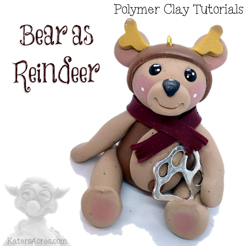 Bear Dressed as Reindeer Polymer Clay Ornament Tutorial by Kater's Acres